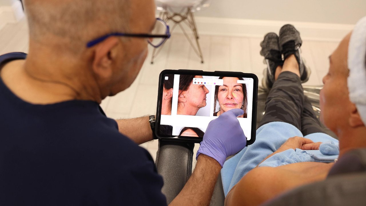 Reviewing before-and-after results on a tablet after XERF